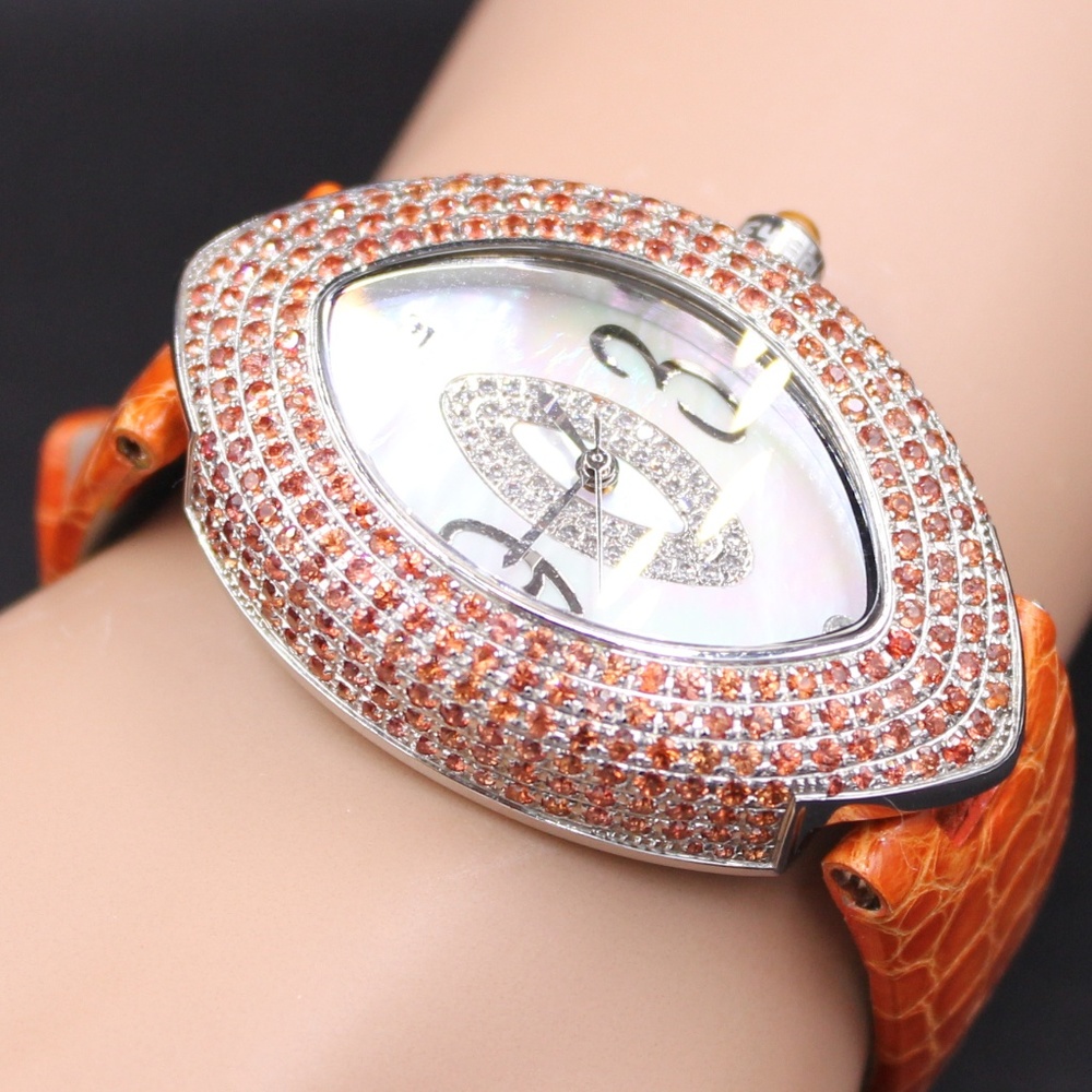 Orange Sapphire Diamond 5.93 Ct Luxury Watch